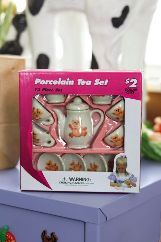 2000s Children's Teddy Bear Tiny Porcelain 13pc Tea Set