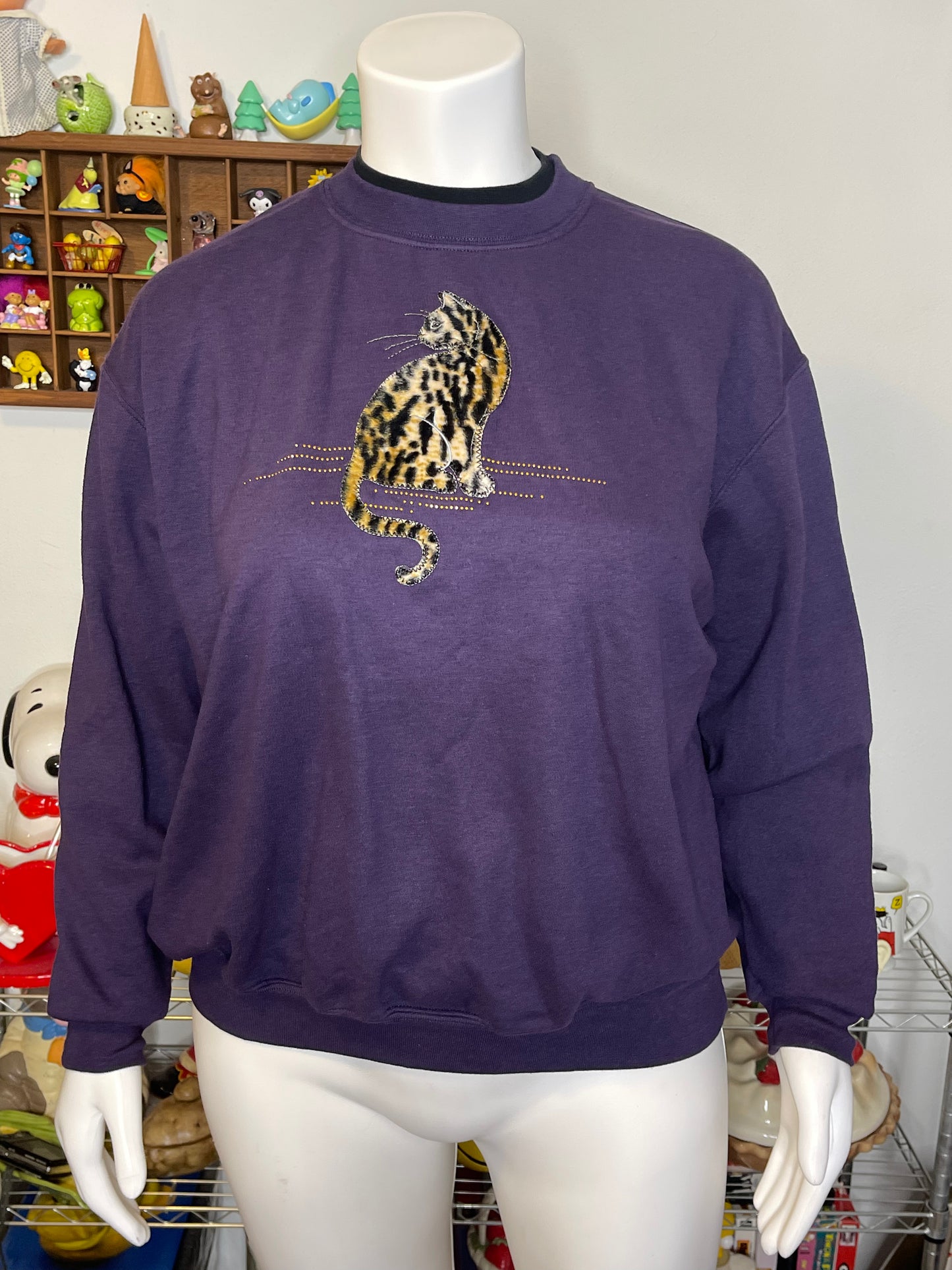 Vintage 2000s Fuzzy Animal Print Fuzzy Cat Crewneck Sweater Sz 2XL