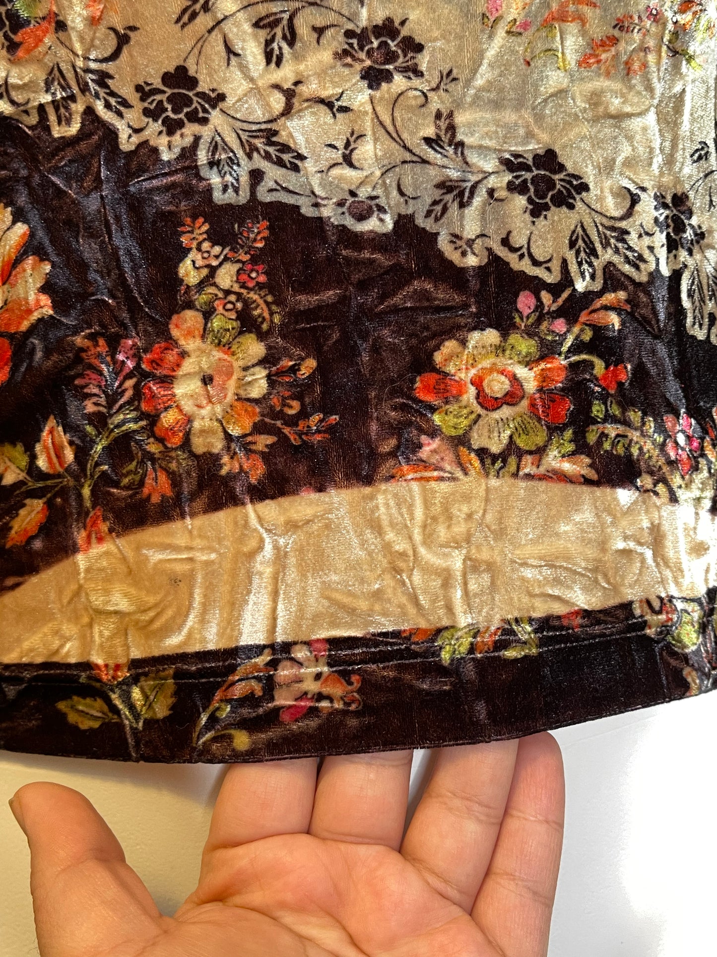 Vintage Crushed Velvet Floral Wide Sleeve Top Sz L