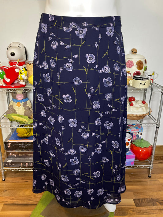 Vintage Plus Size Navy Blue Flower Print Maxi Skirt Sz 20W/22W