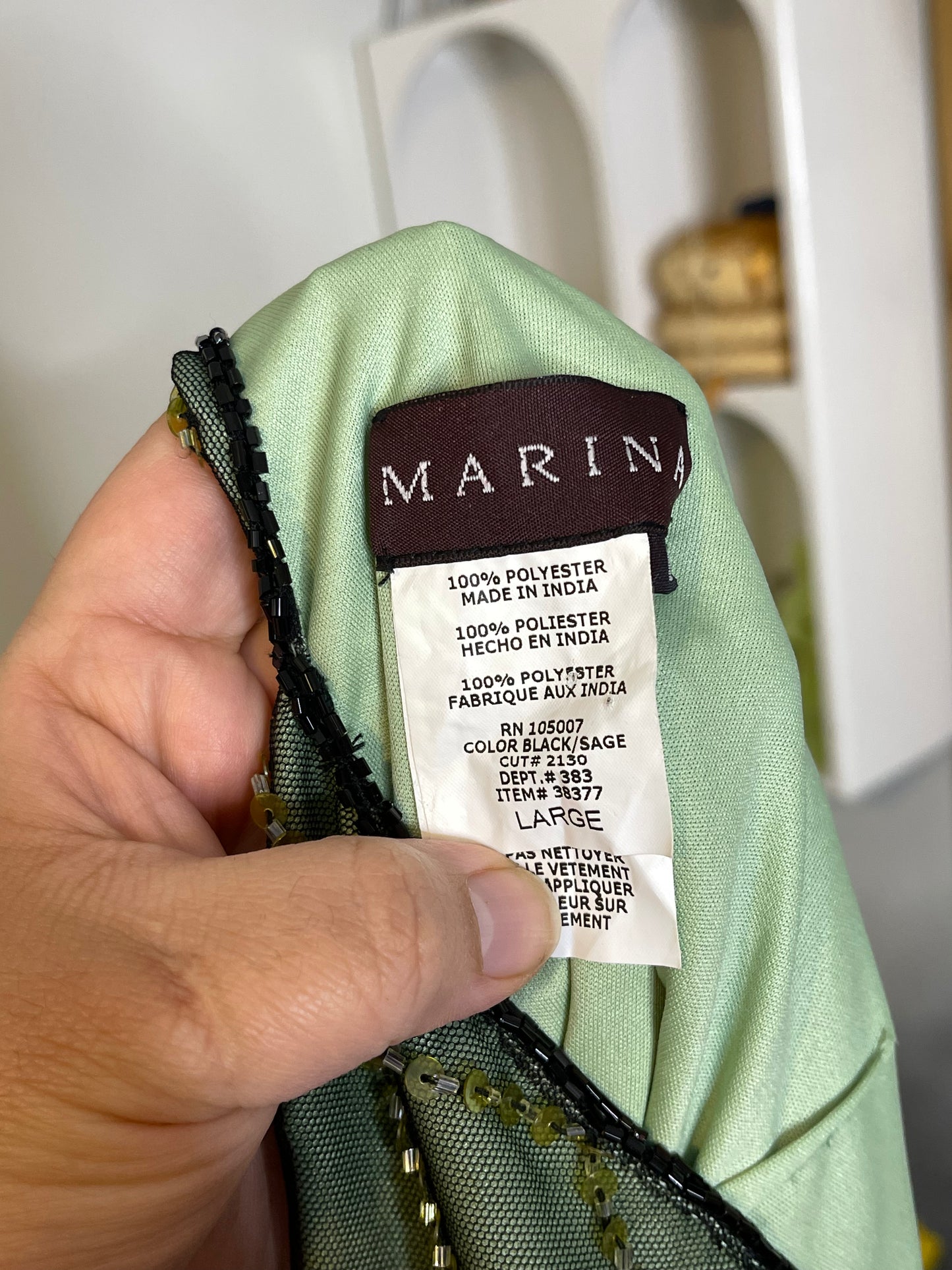 Vintage 2000s Green Beaded & Sequin Mesh Halter Top Sz L