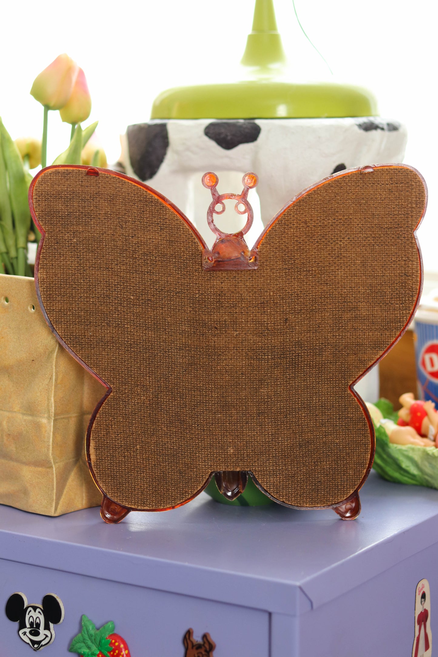 Vintage 70s 80s Tortoise Shell Butterfly Shaped Multi-Photo Picture Frame