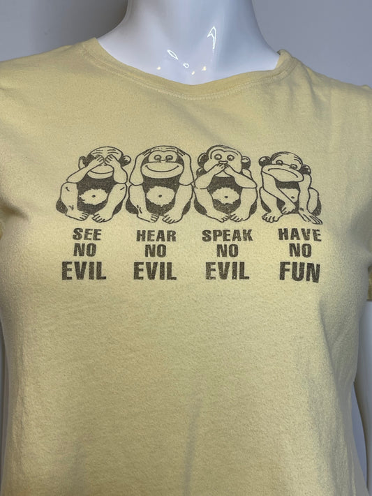 2000s Pale Yellow Monkey See No Evil Baby Tee Sz S/M
