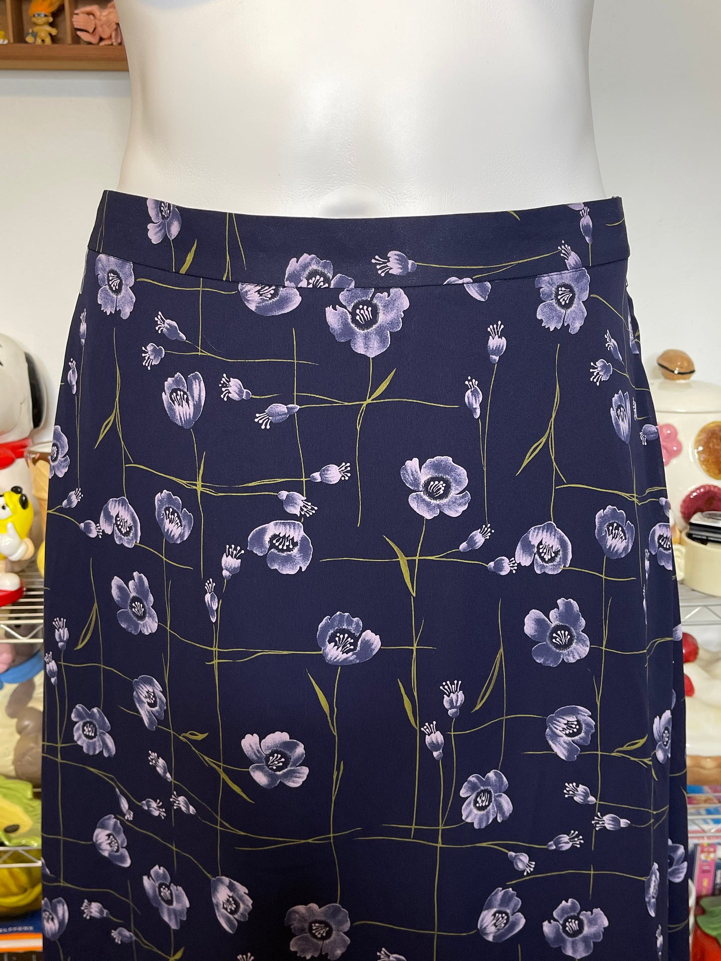 Vintage Plus Size Navy Blue Flower Print Maxi Skirt Sz 20W/22W