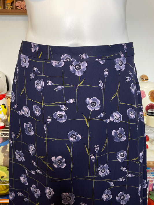 Vintage Plus Size Navy Blue Flower Print Maxi Skirt Sz 20W/22W