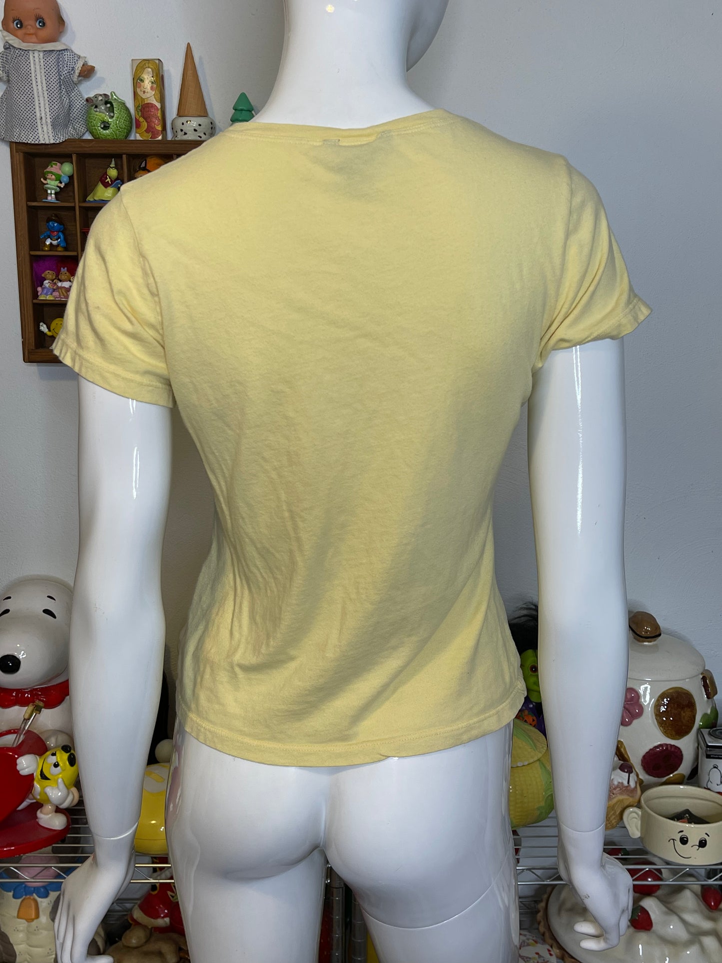2000s Pale Yellow Monkey See No Evil Baby Tee Sz S/M