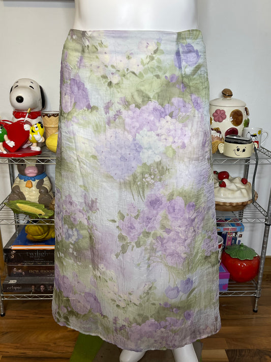 2000s Purple Floral Watercolor Maxi Skirt Sz L