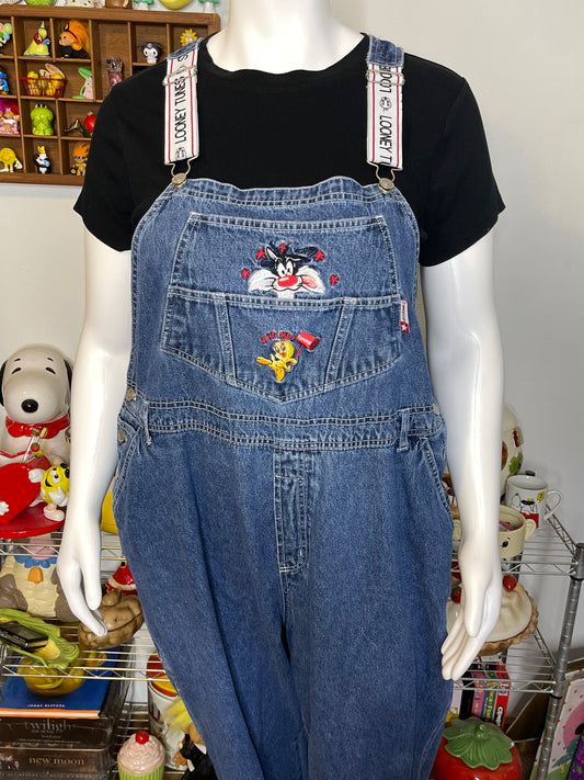 Vintage Plus Size Tweety & Sylvester Embroidered Denim Overalls Sz 22W/24W