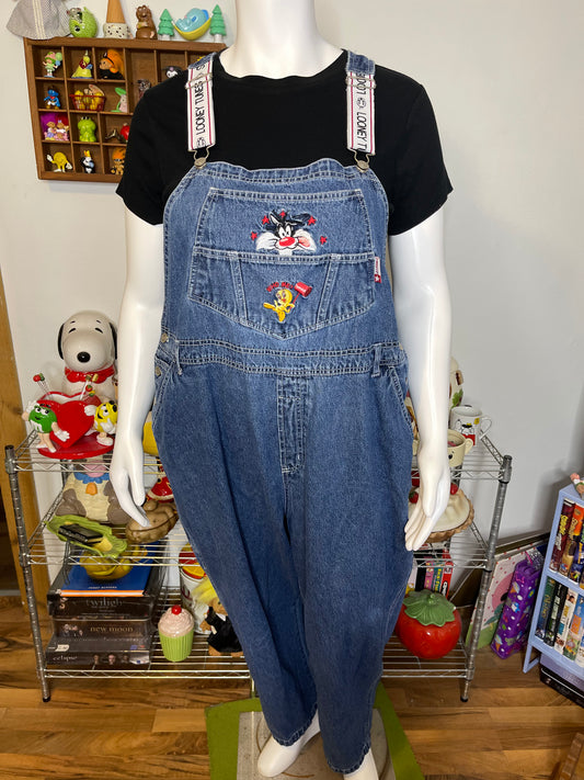 Vintage Plus Size Tweety & Sylvester Embroidered Denim Overalls Sz 22W/24W