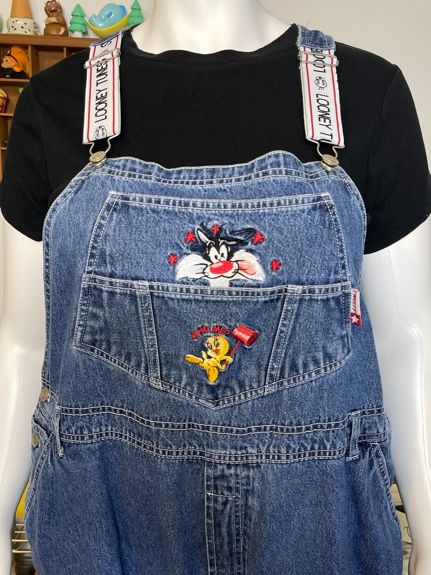 Vintage Plus Size Tweety & Sylvester Embroidered Denim Overalls Sz 22W/24W