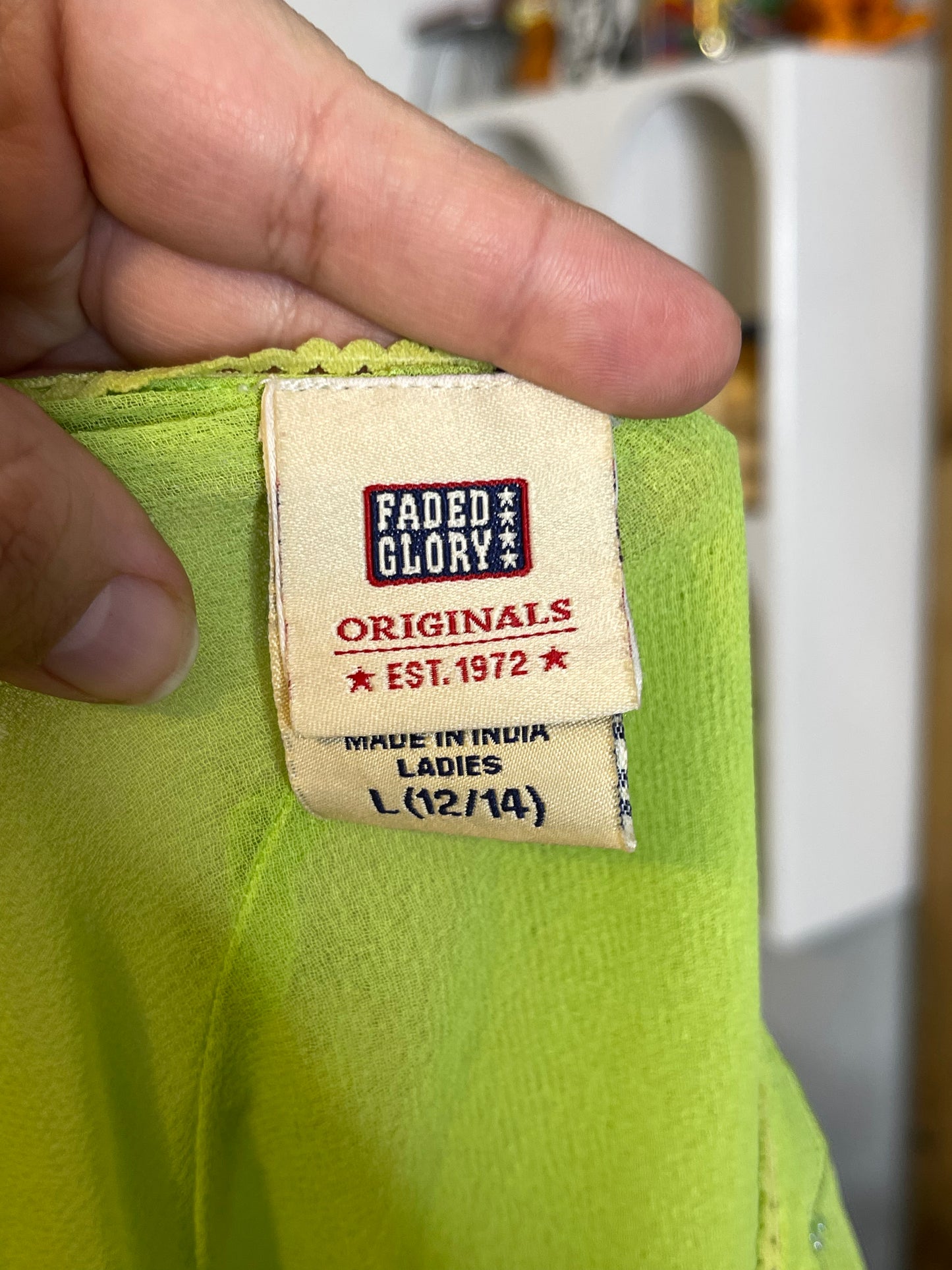 2000s Beaded Sheer Green V-Neck Style Top Sz L/XL