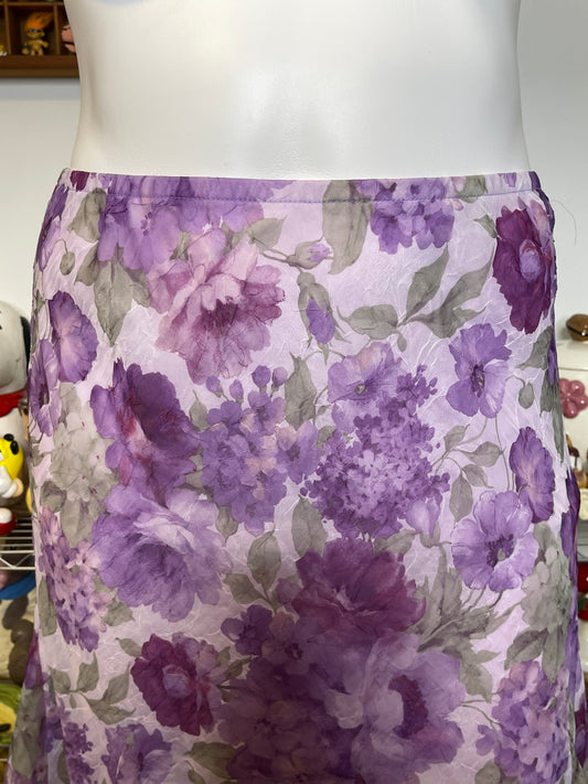 Vintage Purple Crinkly Sheer Floral Midi Skirt Sz 14 XL