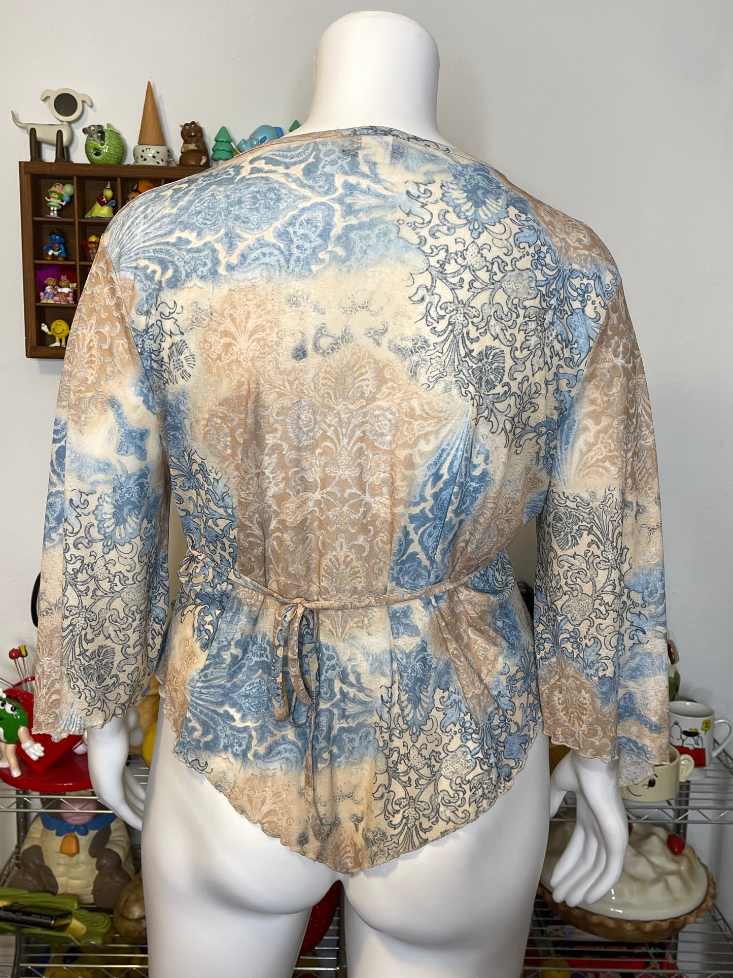 Vintage 2000s Paisley Print Mirco Mesh Wide Sleeve Top Sz 2X