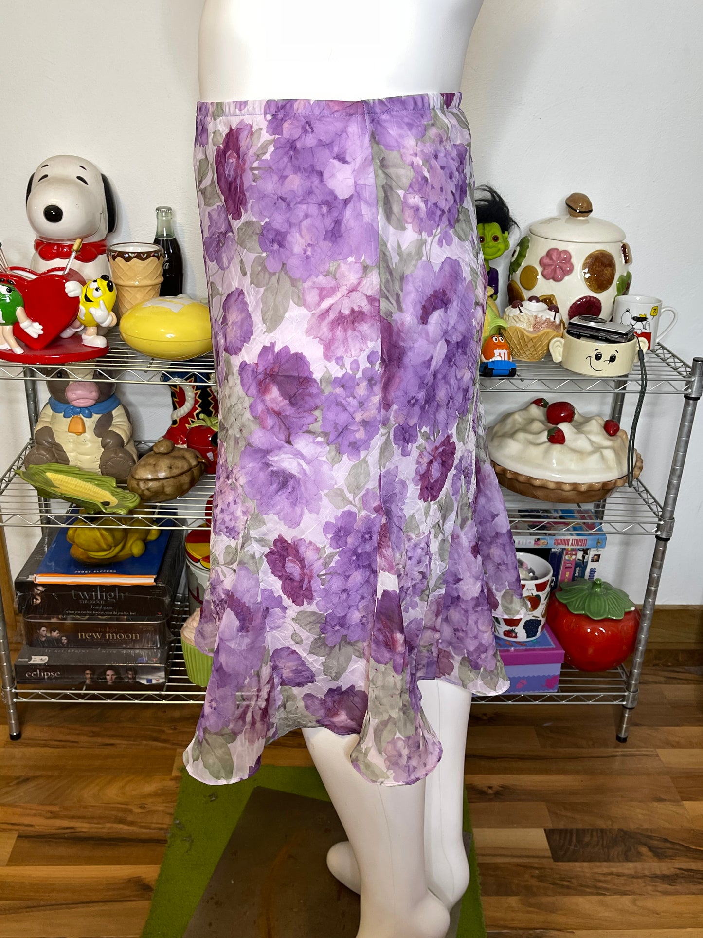 Vintage Purple Crinkly Sheer Floral Midi Skirt Sz 14 XL