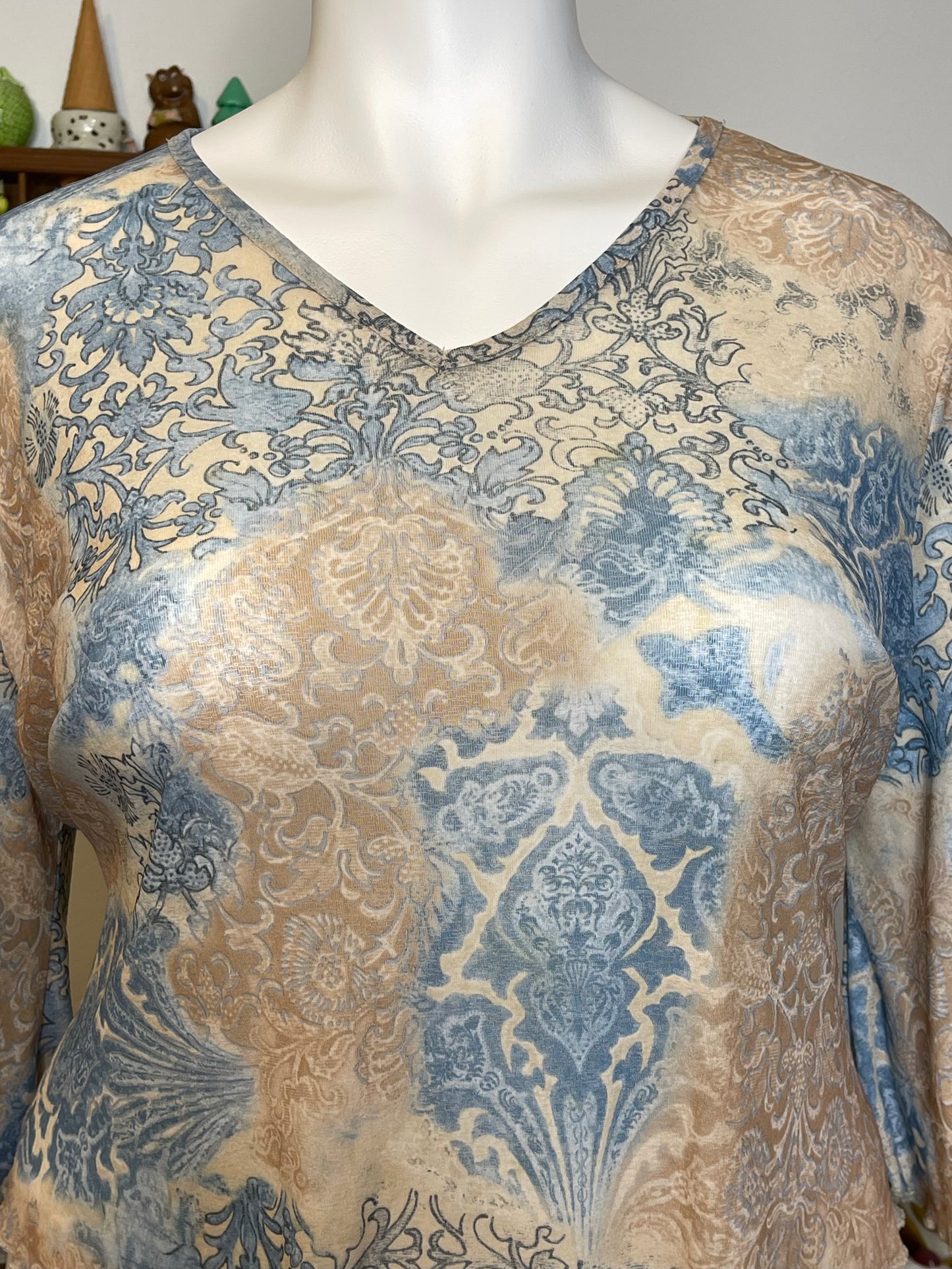 Vintage 2000s Paisley Print Mirco Mesh Wide Sleeve Top Sz 2X