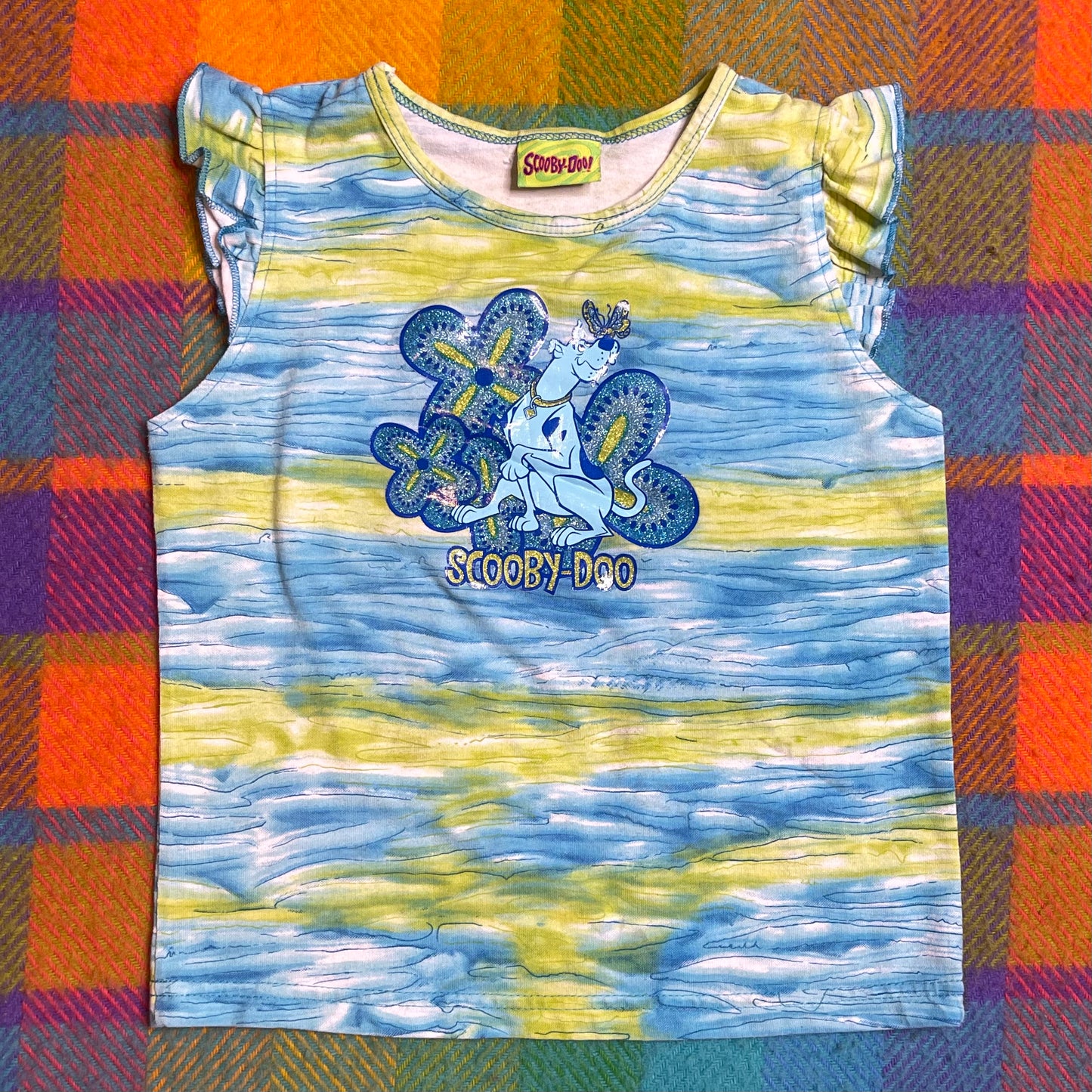 Vintage 2000s Groovy Flower Scooby-Doo Tie-Dye Kids Tee Sz 10/12