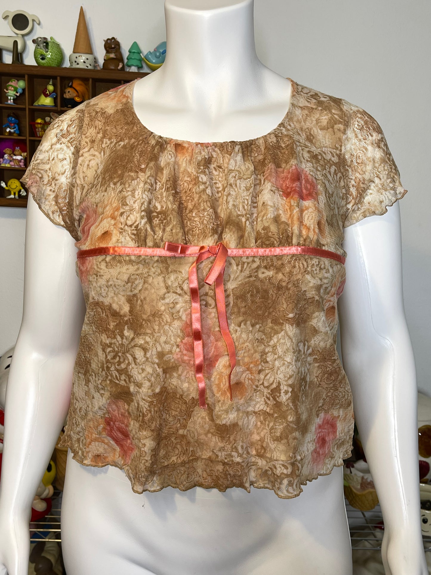 2000s Fairy Lace Top With Bow Sz L/XL