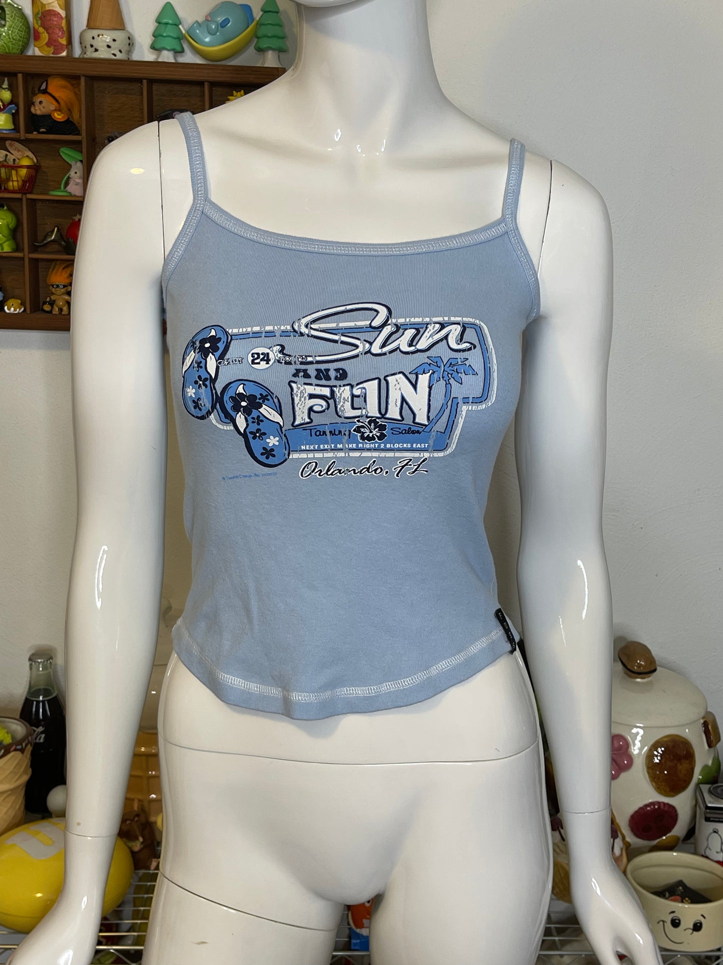2000s Baby Blue Sun & Fun FL Cropped Tank Top Sz XS/S