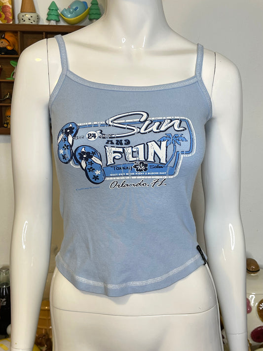 2000s Baby Blue Sun & Fun FL Cropped Tank Top Sz XS/S