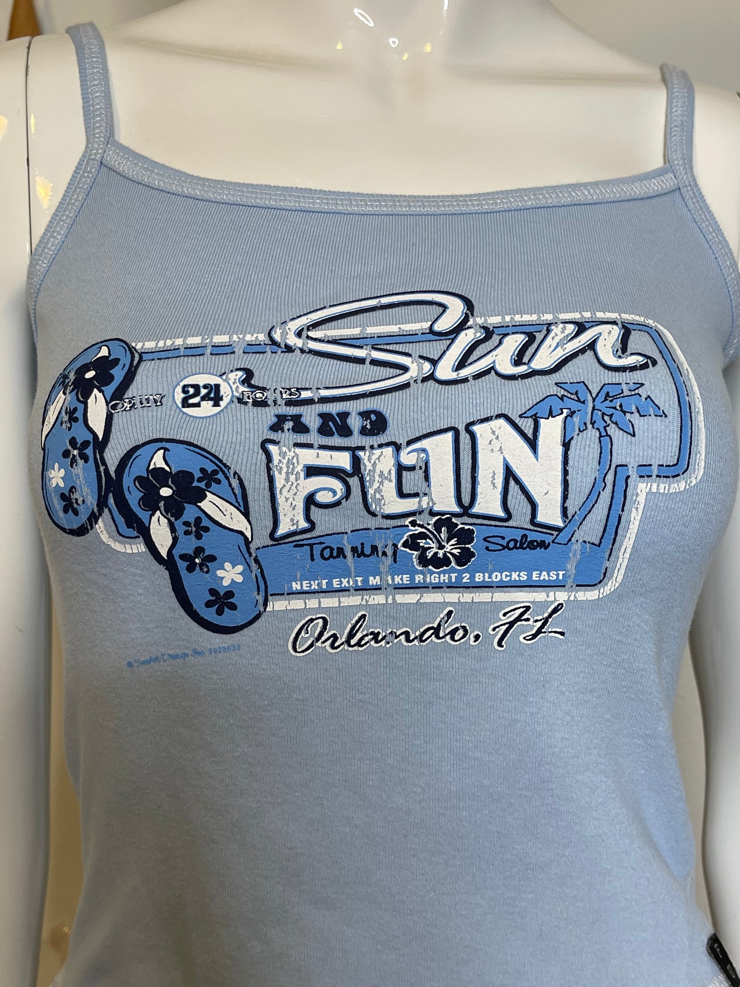 2000s Baby Blue Sun & Fun FL Cropped Tank Top Sz XS/S