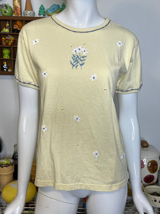 Vintage Yellow Nature Flower Bee Tee Sz M