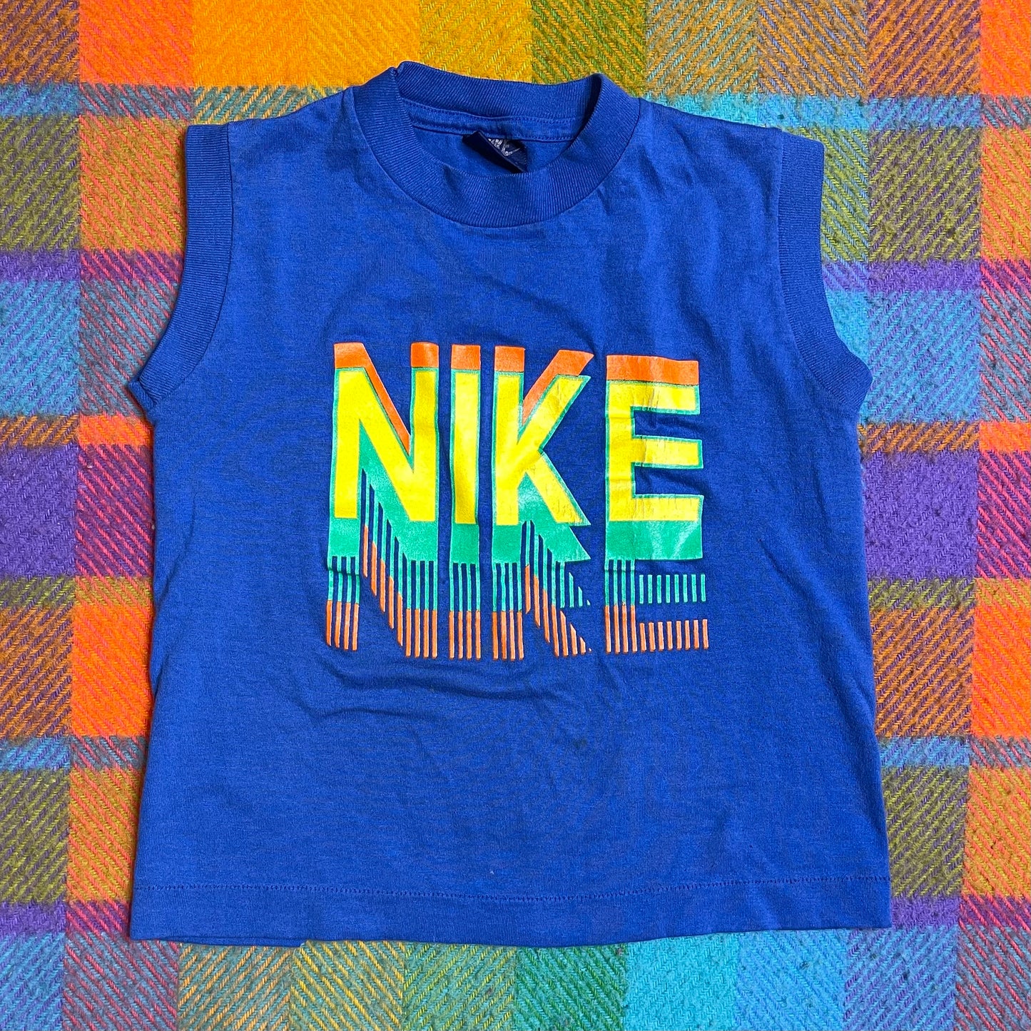 Vintage 80s Blue Nike Graphic Kids Tank Sz S (6-8)