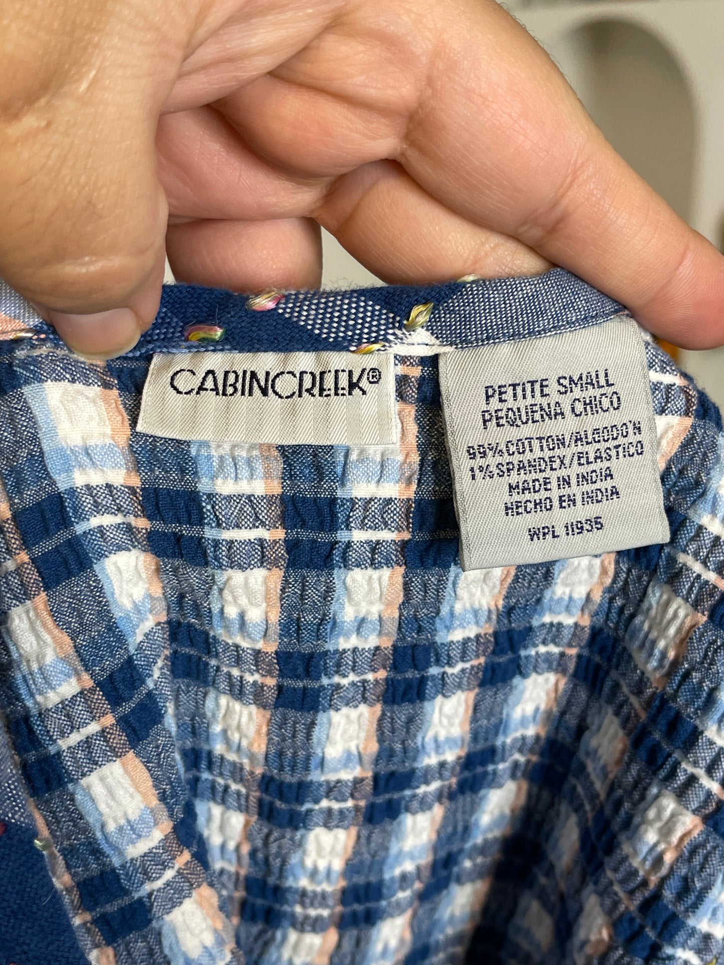 2000s Blue & Peach Plaid Stretchy Tank Top Sz S/P