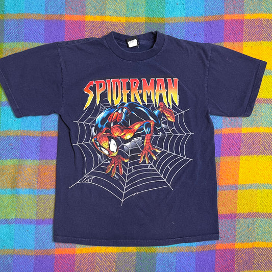 2000s Faded Navy Blue Spider-man Kids Graphic Tee Sz L
