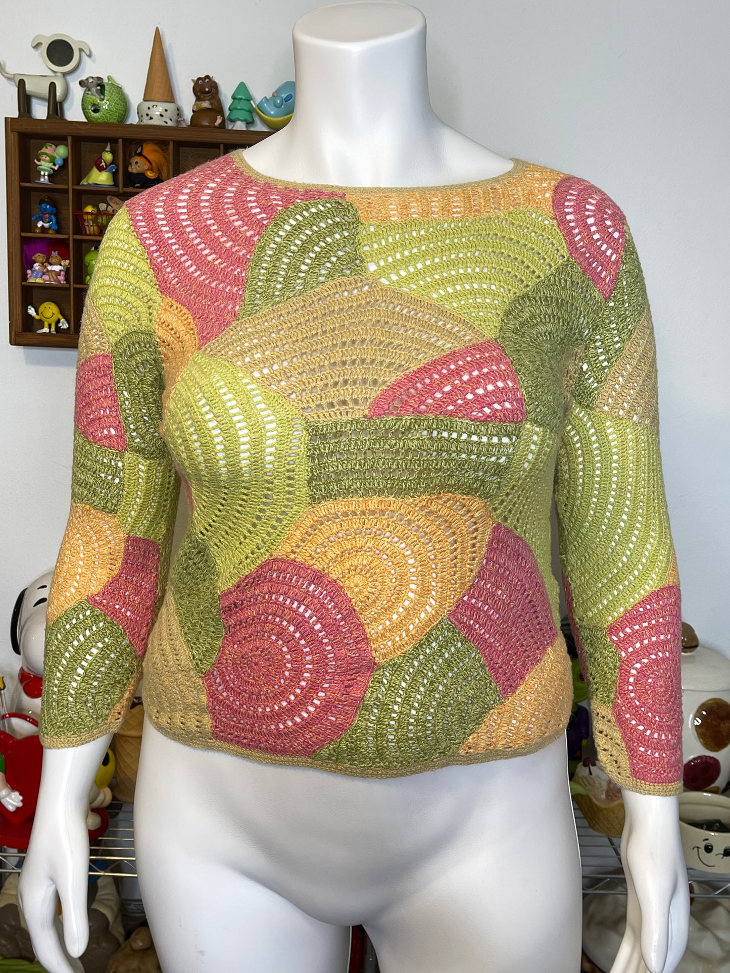 2000s Talbots Colorful Swirly Crochet Knit Top Sz L