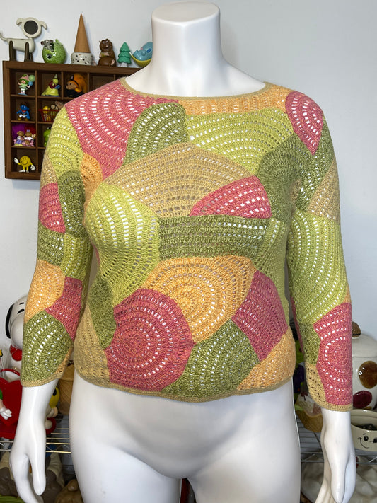 2000s Talbots Colorful Swirly Crochet Knit Top Sz L