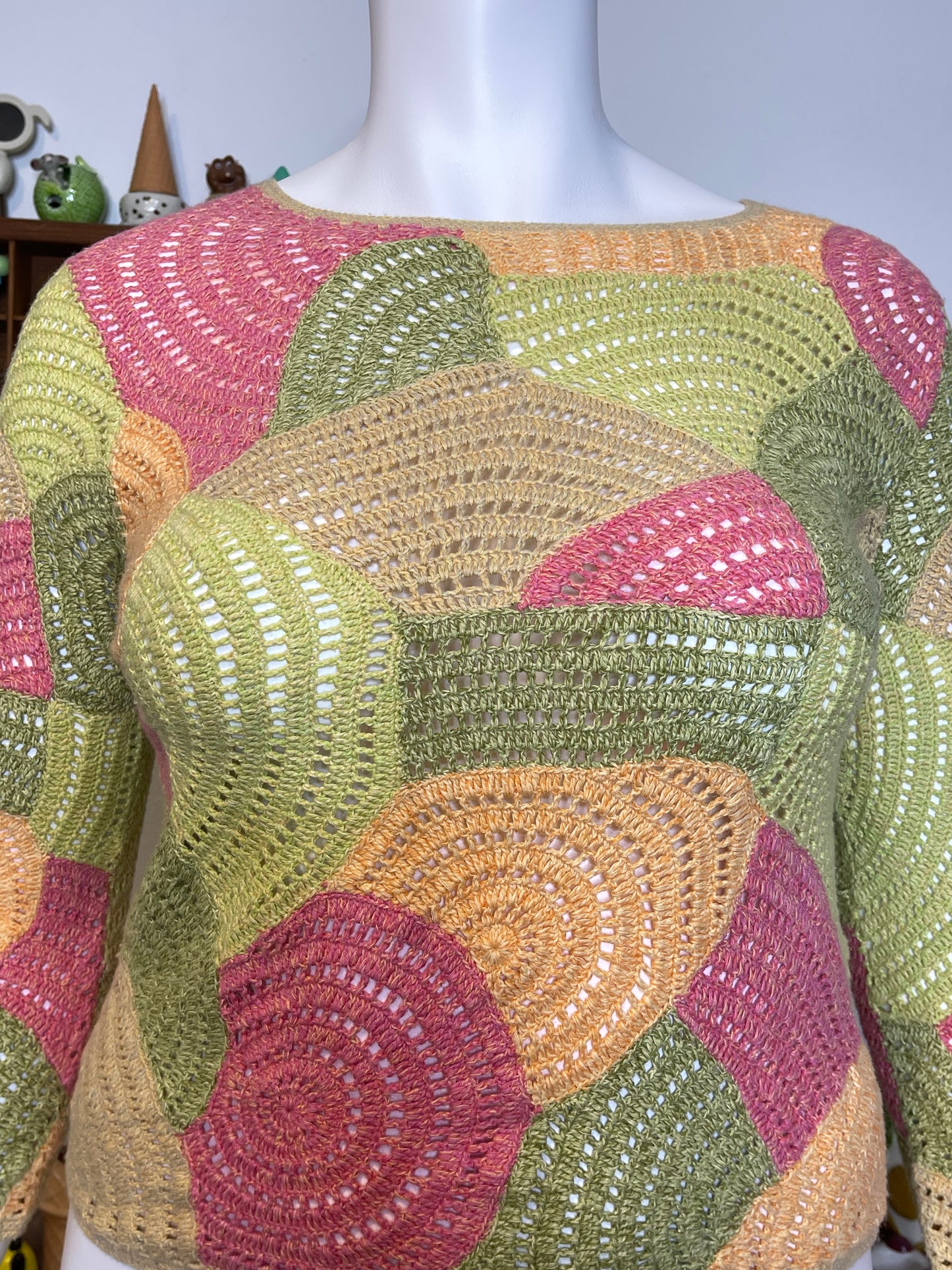 2000s Talbots Colorful Swirly Crochet Knit Top Sz L