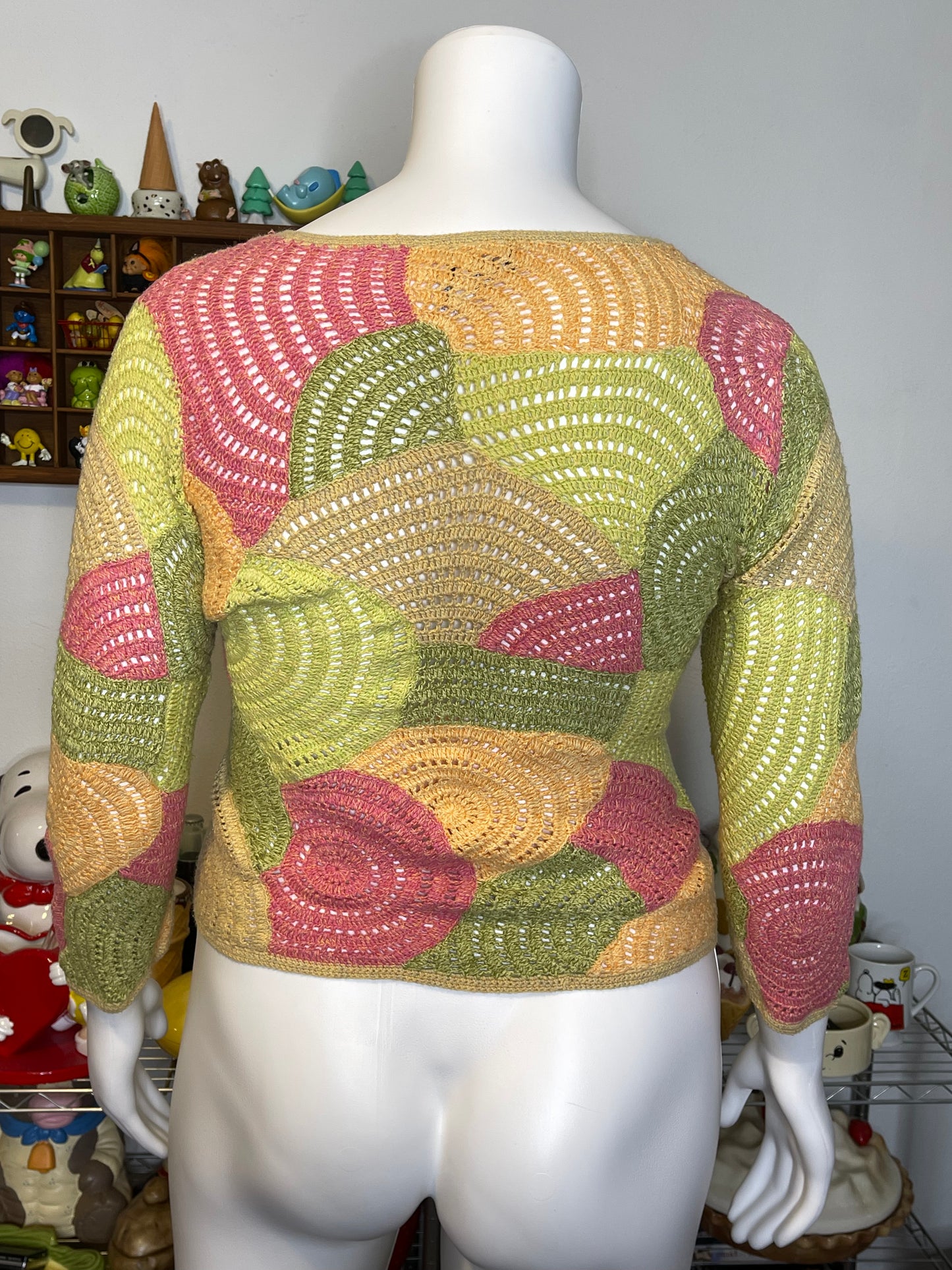 2000s Talbots Colorful Swirly Crochet Knit Top Sz L