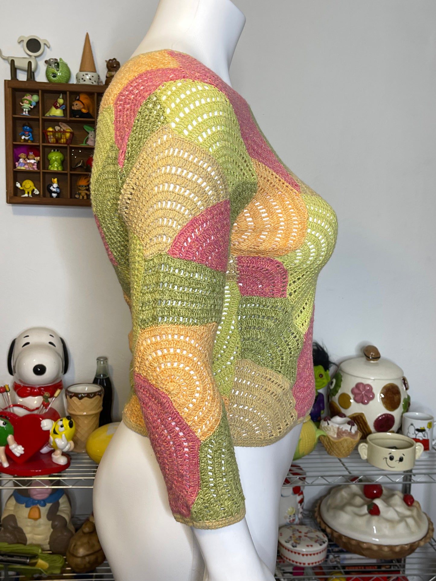 2000s Talbots Colorful Swirly Crochet Knit Top Sz L