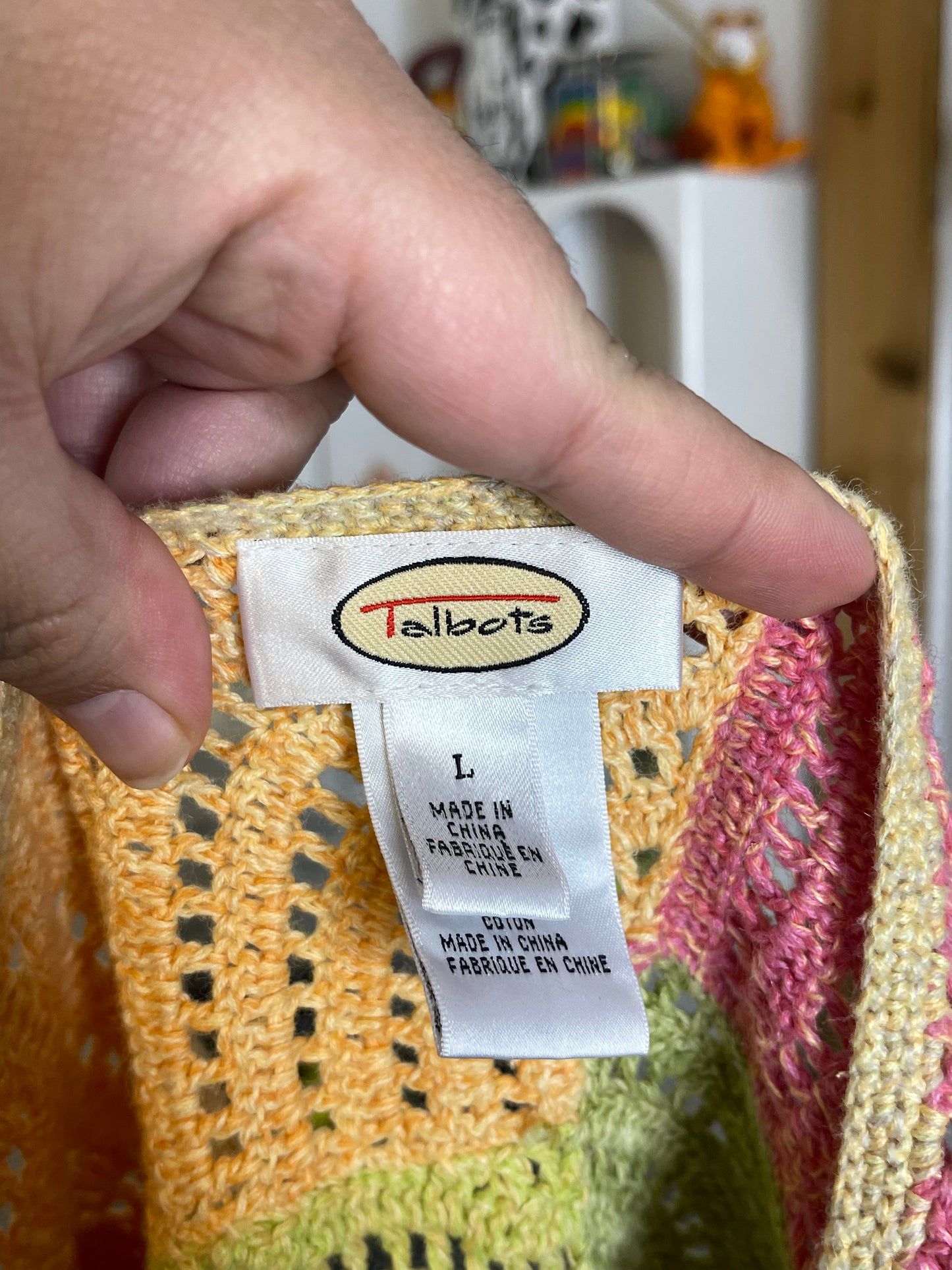 2000s Talbots Colorful Swirly Crochet Knit Top Sz L