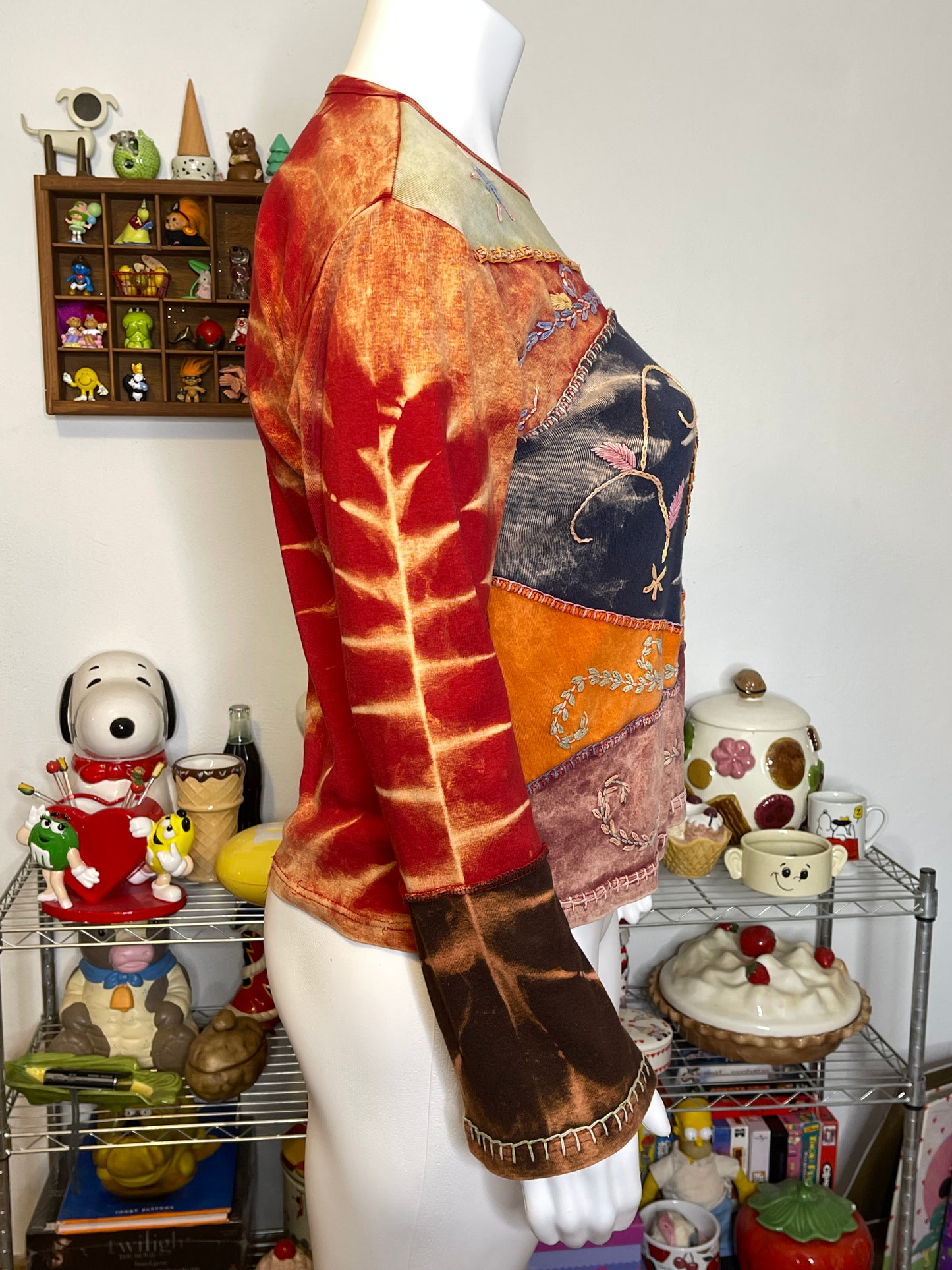 Plus Size Colorful Patchwork Embroidered Long Sleeve Sz XXL