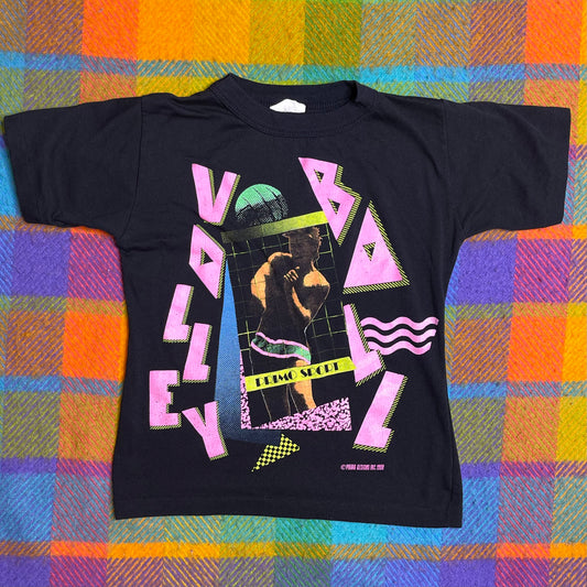 Vintage 90s Neon Volleyball Primo Sport Kids Tee Sz S (8)