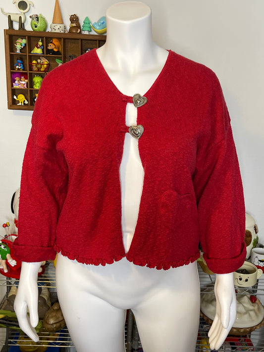 Vintage Red Heart Open Knit Cardigan Cape 3/4 Sleeve Sz L