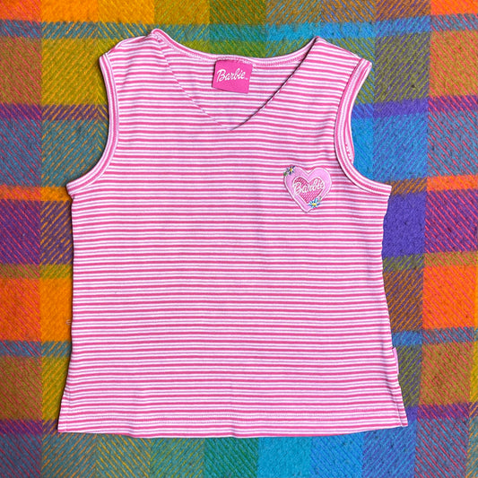 Vintage Pink Striped Barbie Tank Top KIDS Sz 7-8