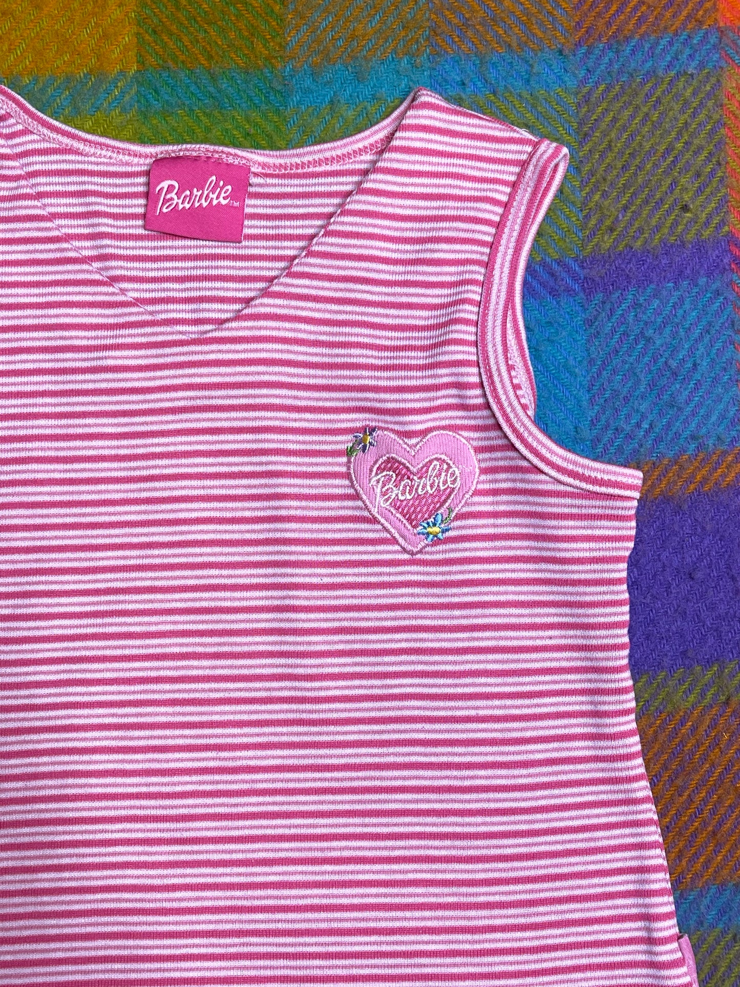 Vintage Pink Striped Barbie Tank Top KIDS Sz 7-8