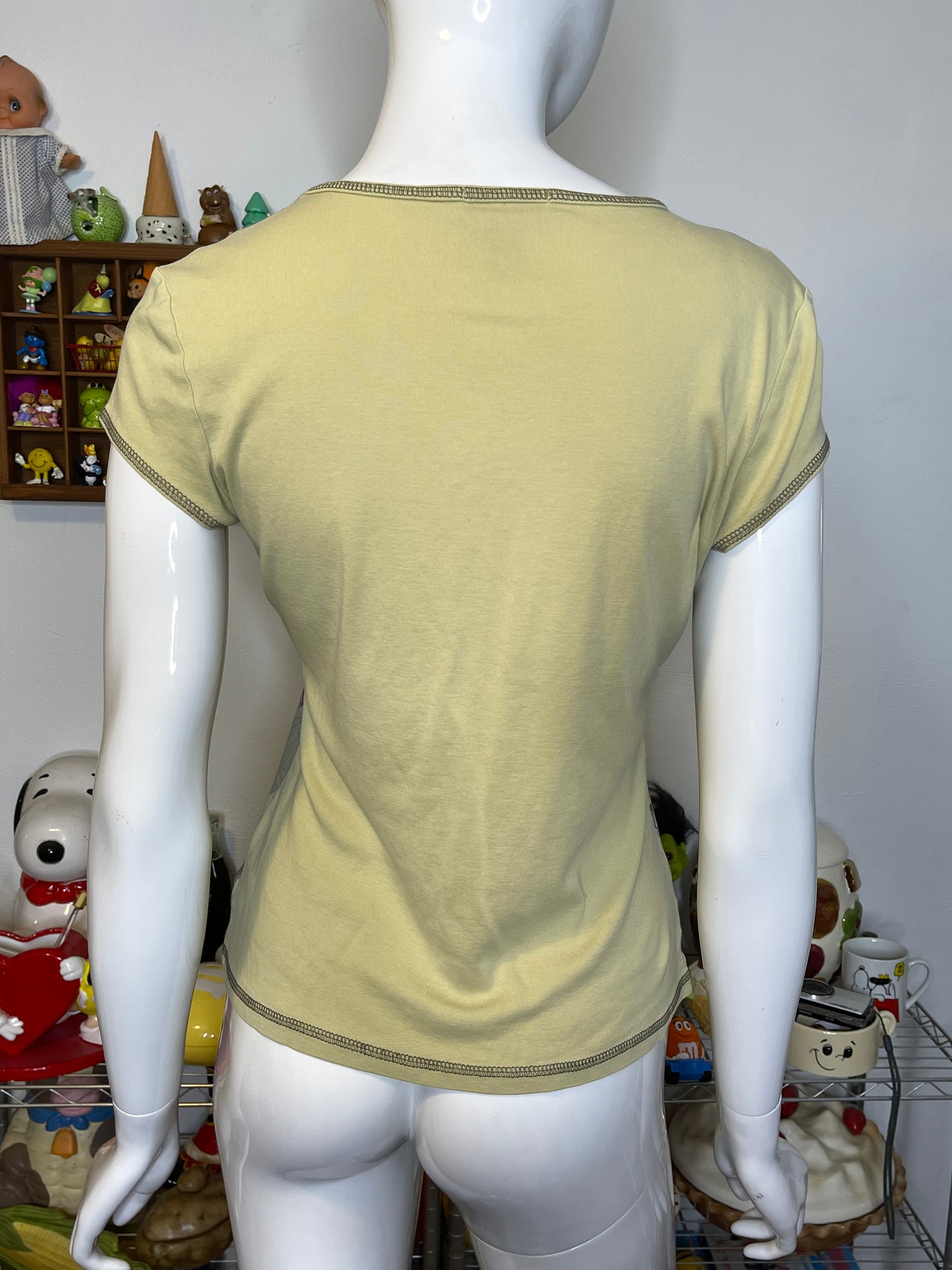 2000s Green Cafe Rose Graphic Top Sz S