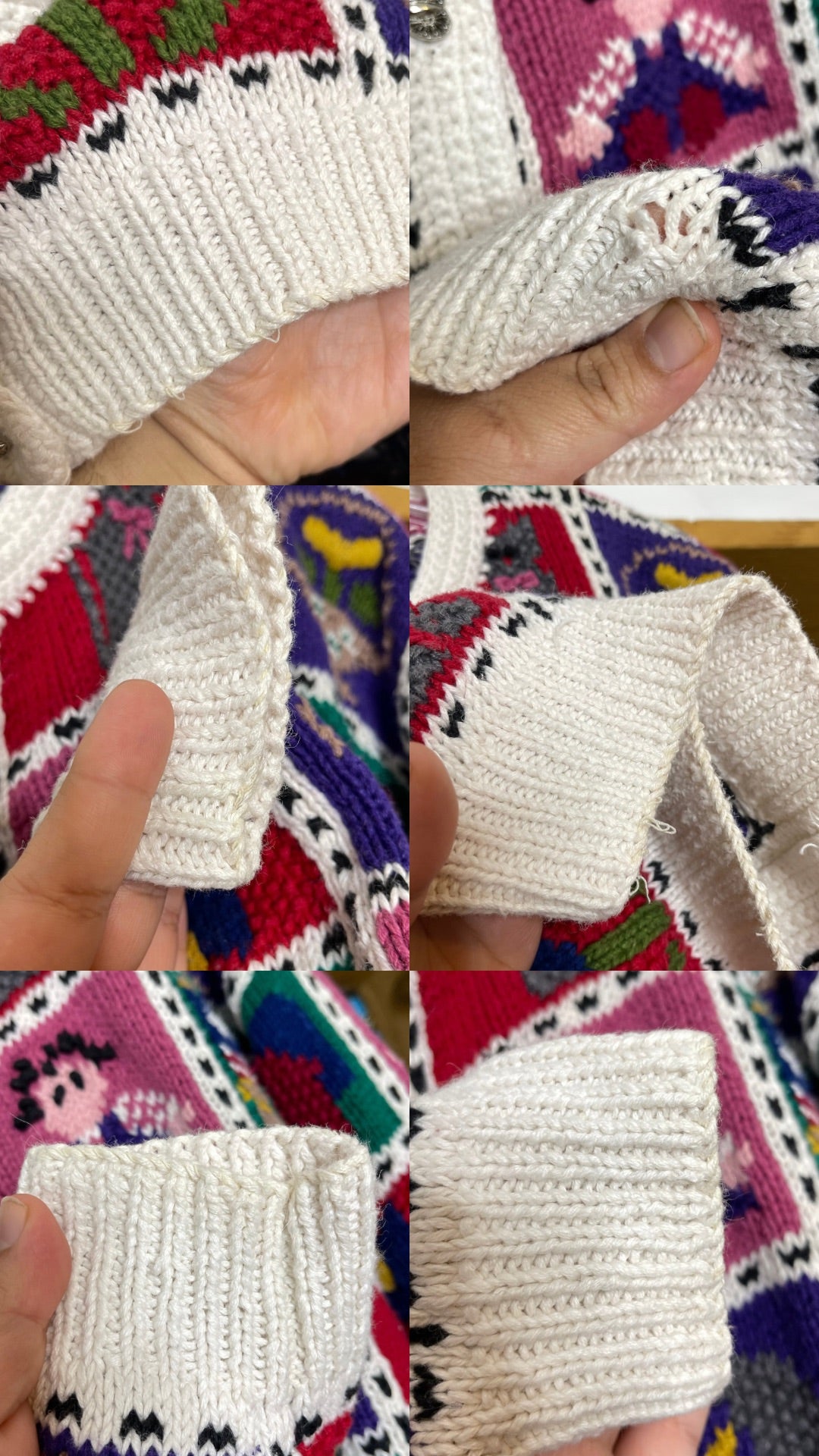 Vintage 90s Chunky Hand Knit Cottage Home Patchwork Cardigan Sz S