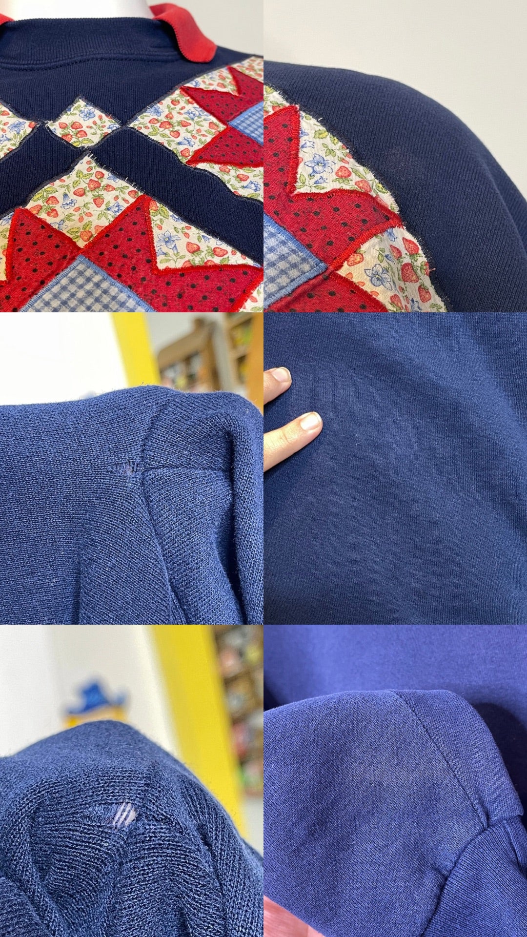 Vintage 90s Patchwork Strawberry Crewneck Sweater Sz XL