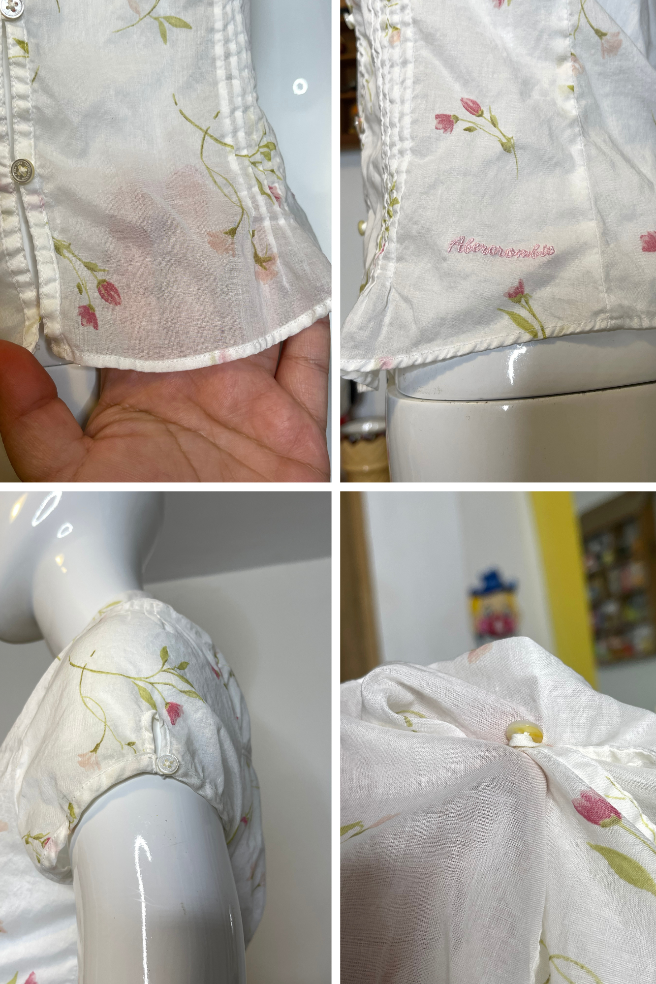 2000s Abercrombie Sheer Floral Print Button Blouse Sz XS/S