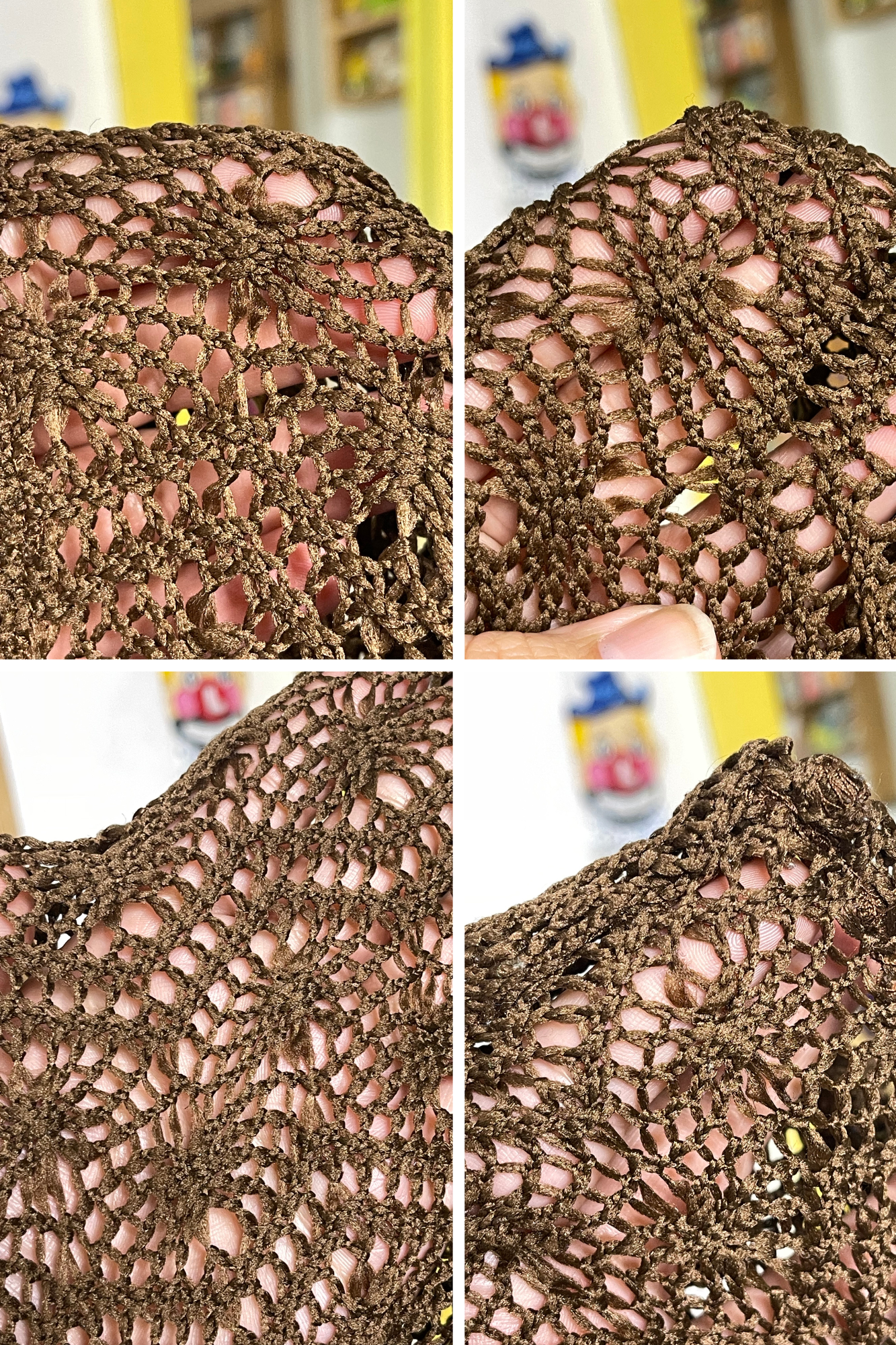 Brown Crochet Tie-Front Cropped 3/4 Sleeve Cardigan Sz L