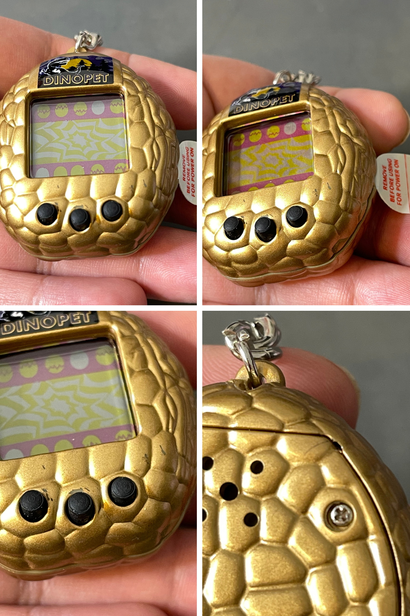 Vintage Deadstock 90s Gold DinoPet Tamagotchi Keychain