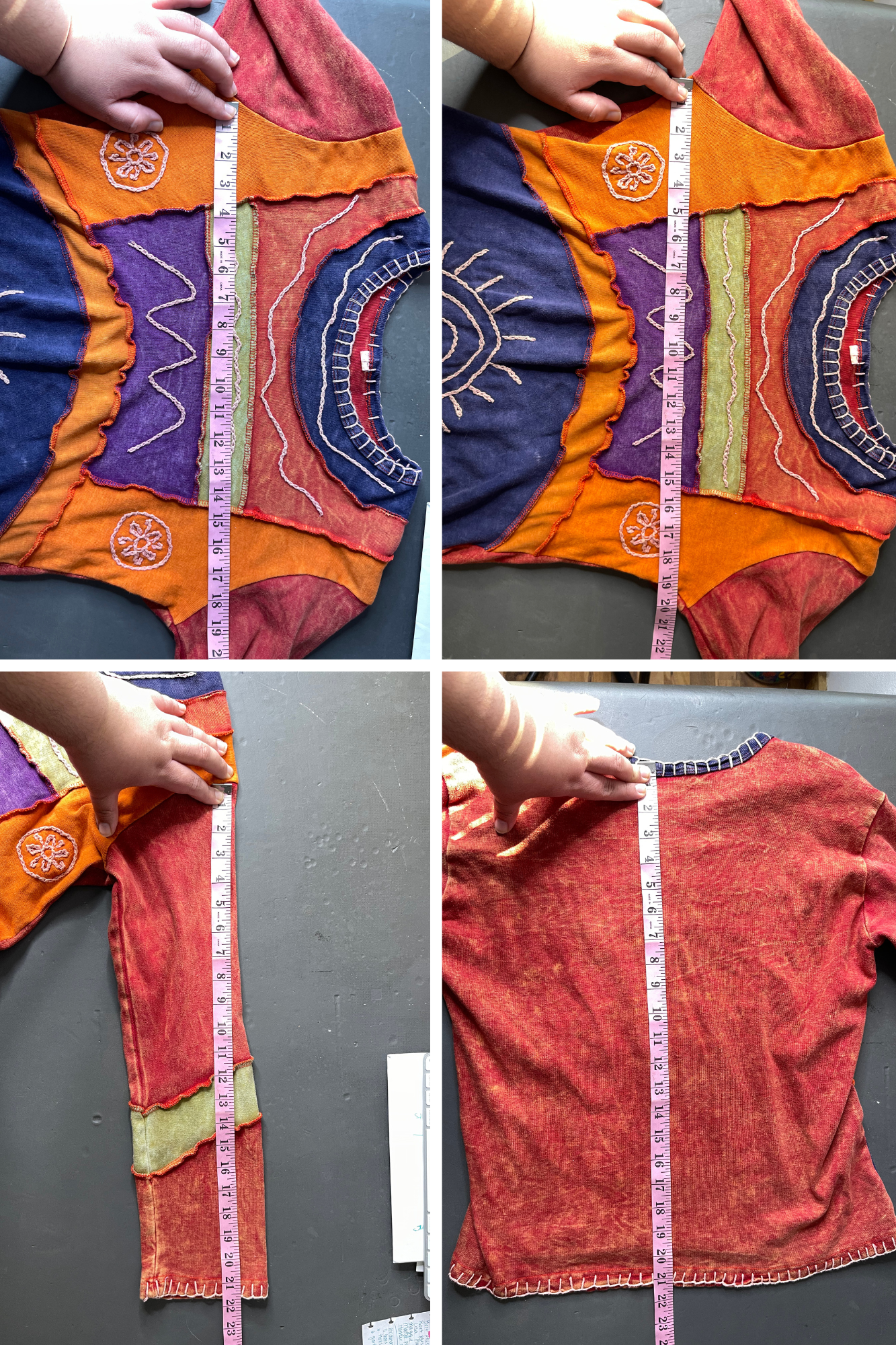 Colorful Patchwork Embroidered Long Sleeve Sz L/XL