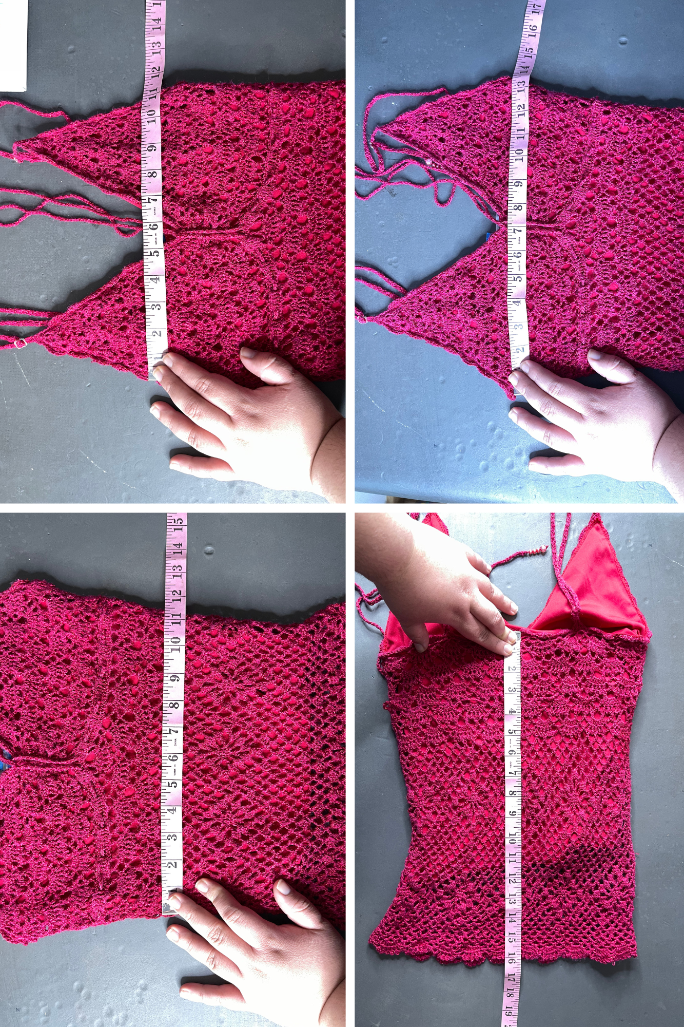 2000s Dark Hot Pink Beaded Crochet Tank Top Sz M