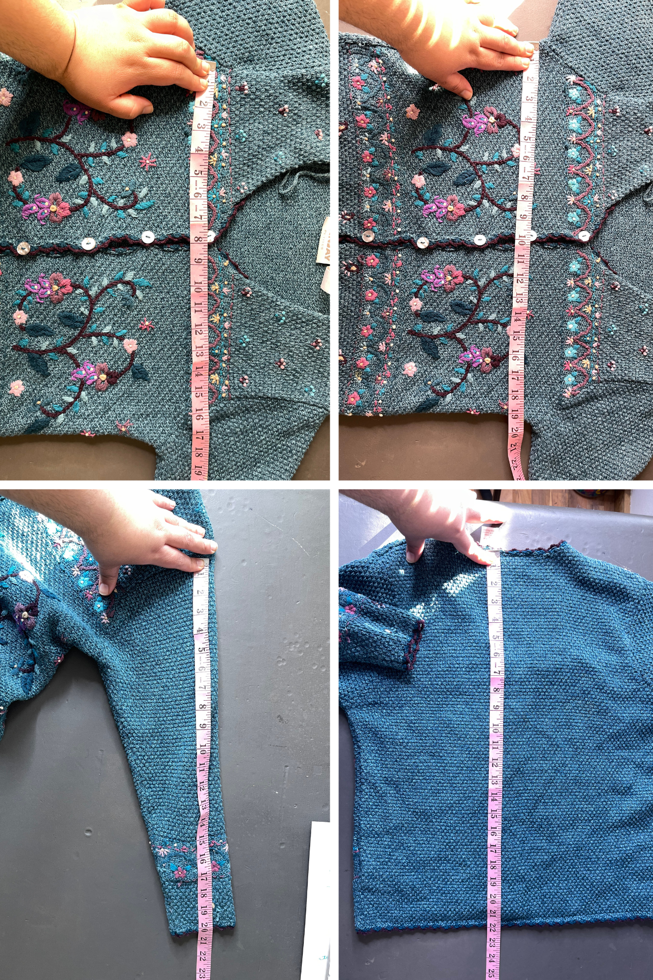 Vintage 2000s Blue Flower Knit Cardigan Sz XS/P