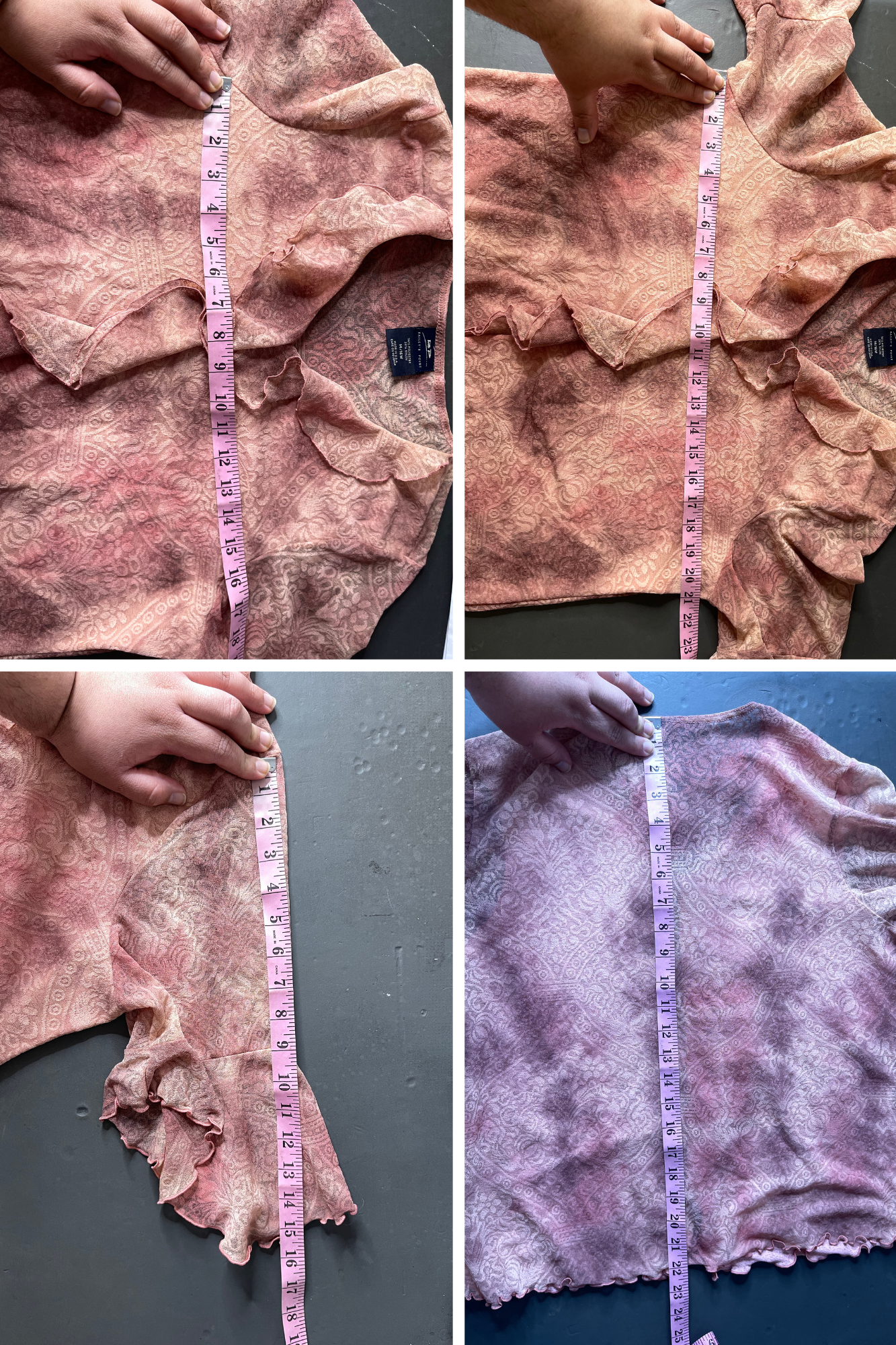 2000s Peachy Tie-Dye Ruffle Mirco Mesh Top Sz 14/16W