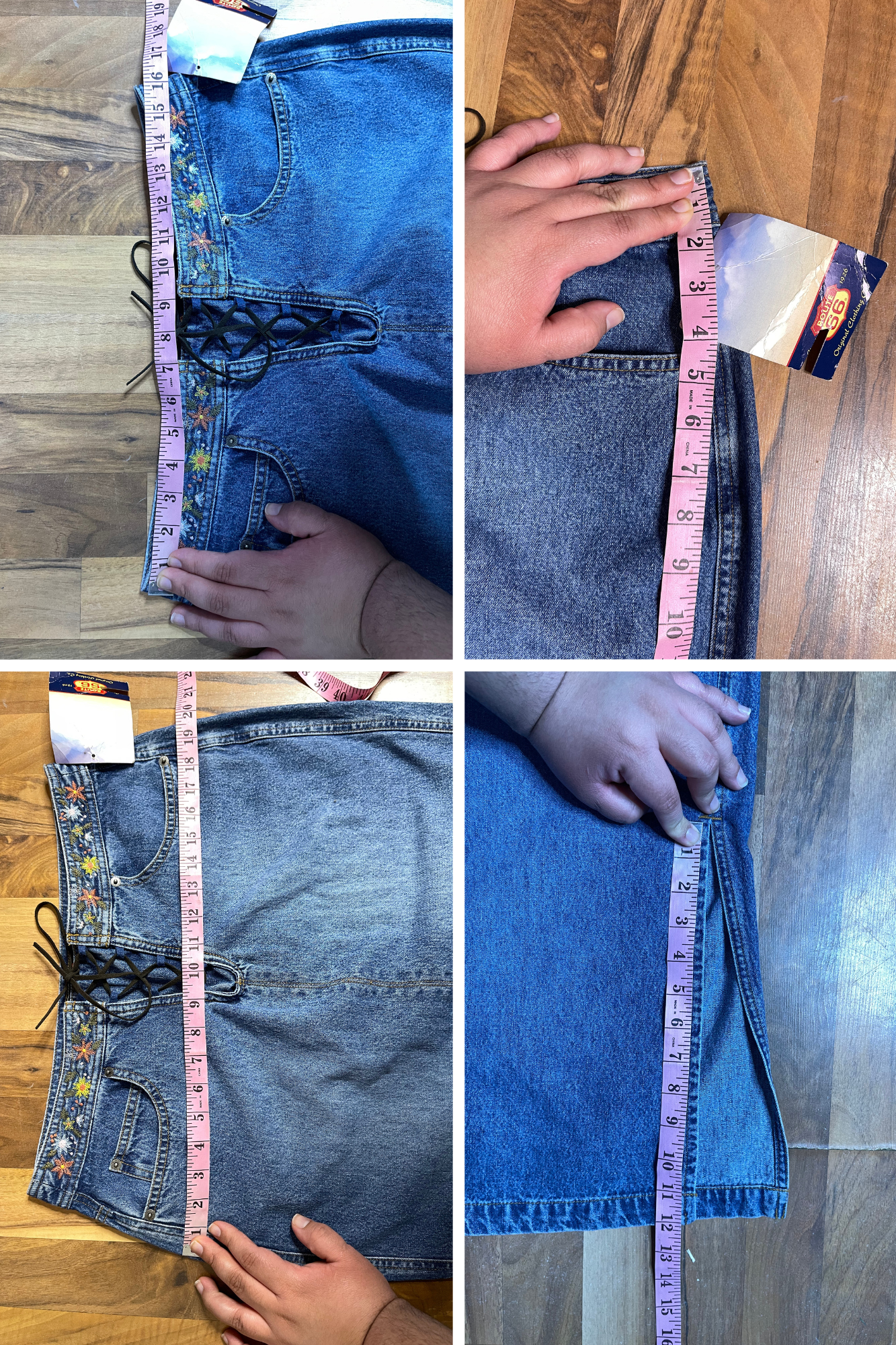 2000s Deadstock Flower Embroidered Lace Up Denim Maxi Skirt Sz 14 32in